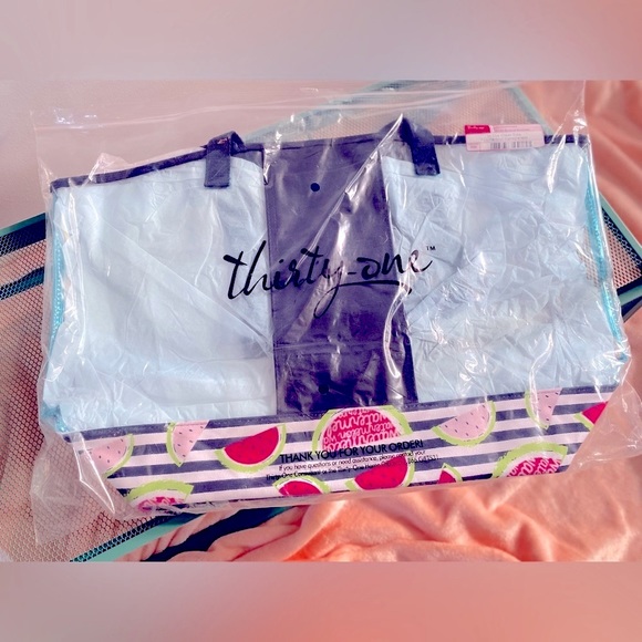 Thirty-One In the Clear Tote !Large! โจ Slice of Summer Watermelon | stripes 31 - Picture 6 of 9
